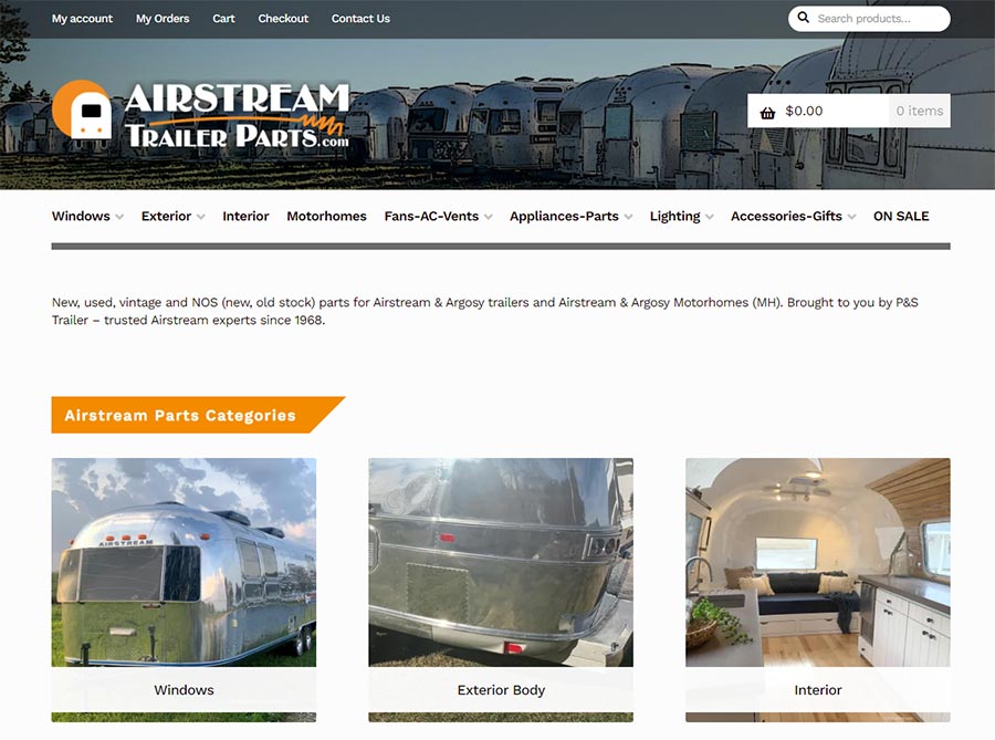 AirstreamTrailerParts web site screen shot