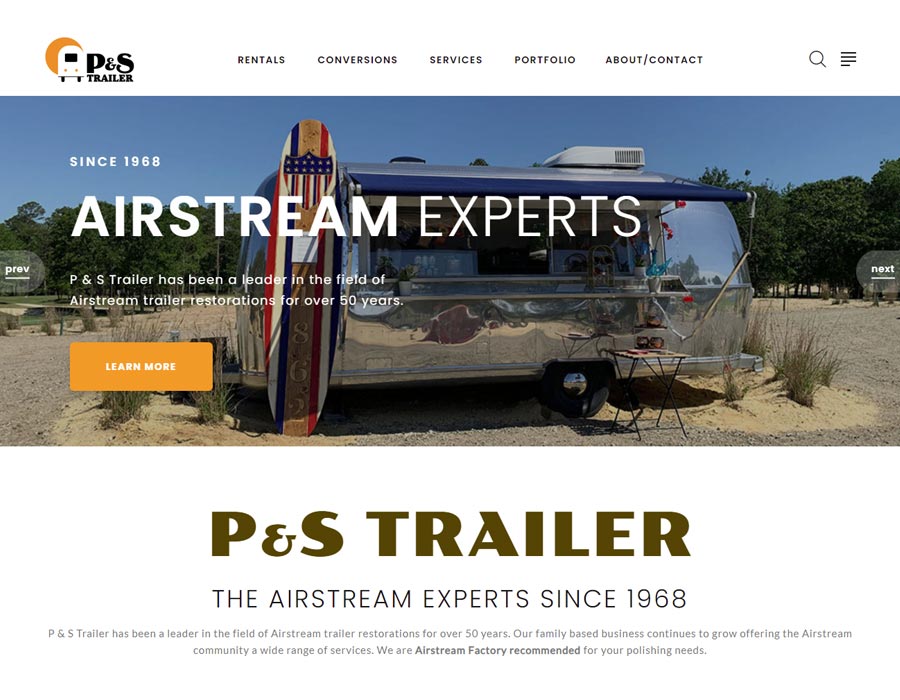 P and S Trailer Service web site screen shot